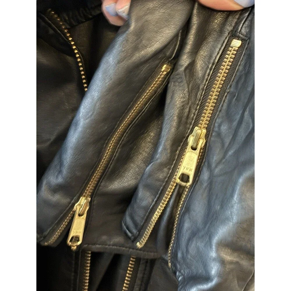 Free People Jacket Womens L Black Vegan Leather Zip Moto Biker Indie sleaze Boho